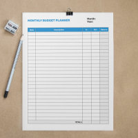 Simple Monthly Budget Planner Blue