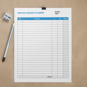 Simple Monthly Budget Planner Blue Notepad