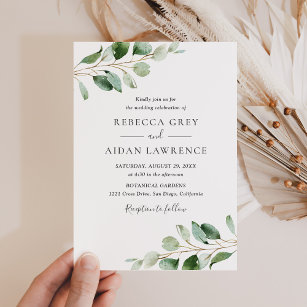 Simple Moody Eucalyptus Greenery Wedding Invitation