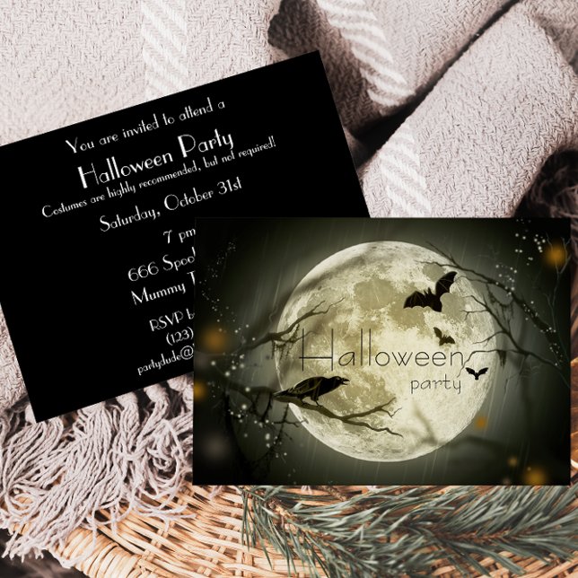 Simple Moon Halloween Party Adult Invitations (Creator Uploaded)