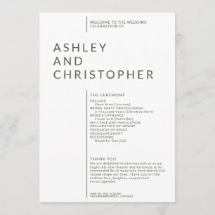 Simple Moss Green Isolated Names Wedding Ceremony Program