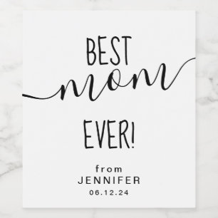 Simple Mother's Day Best Mum Black & White Wine Label