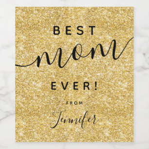 Simple Mother's Day Best Mum Gold Glitter  Wine Label