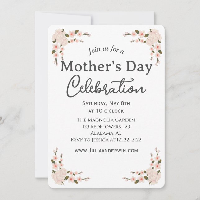 Simple Mother's Day Celebration | Floral theme Invitation (Front)