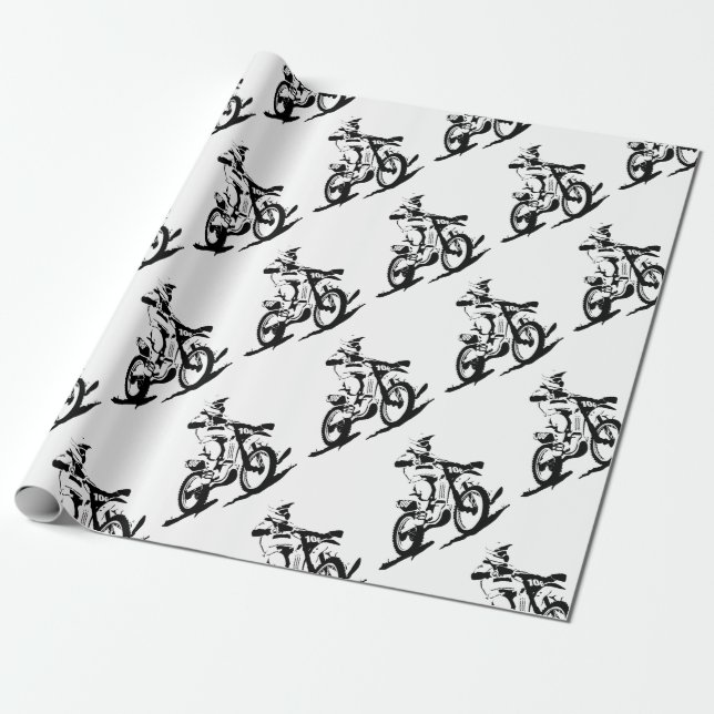 Simple Motorcross Bike and Rider Wrapping Paper (Unrolled)