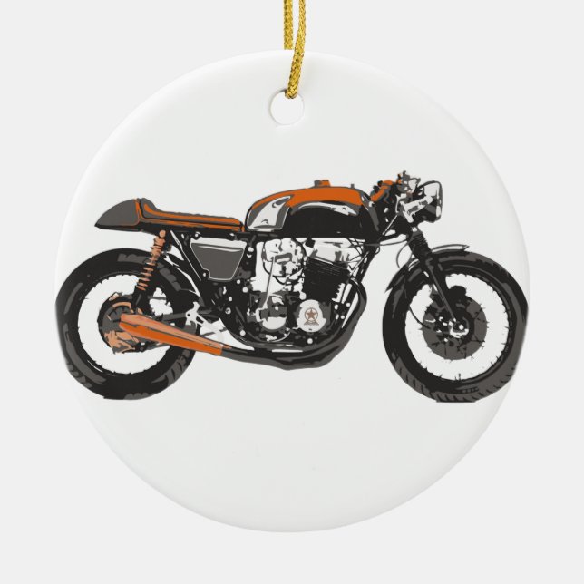 Simple Motorcycle - Cafe Racer 750 Drawing Ceramic Ornament (Front)