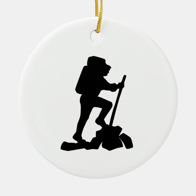 simple mountain hiking man black silhouette ceramic ornament (Front)