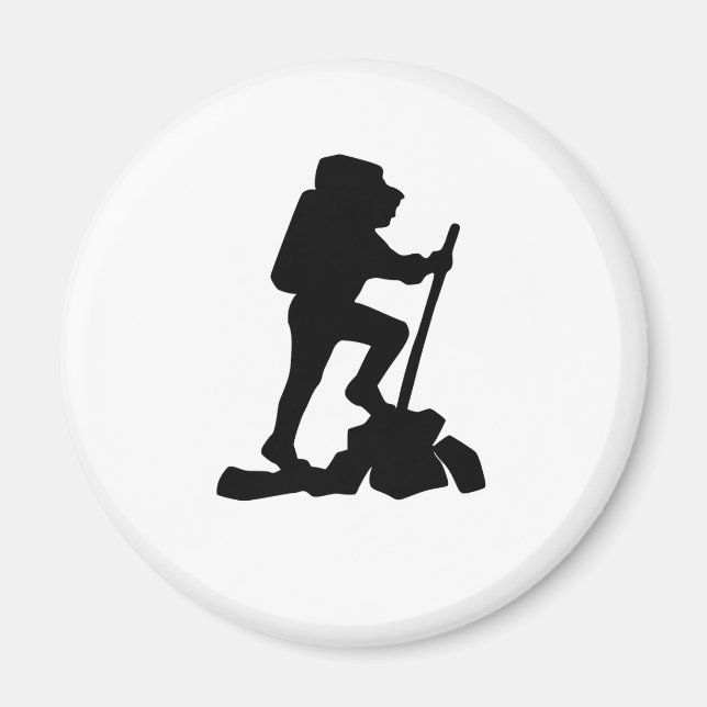 simple mountain hiking man black silhouette magnet (Front)