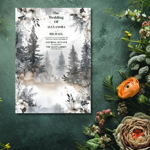 Simple Mountain Pine Tree Winter Wedding Invitation