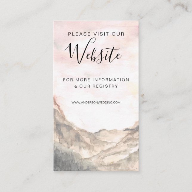 Simple Mountain Watercolor Wedding Website Enclosure Card (Front)