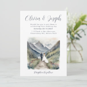 Simple Mountain Watercolour Wedding Invitation