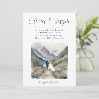 Simple Mountain Watercolour Wedding Invitation