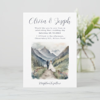 Simple Mountain Watercolour Wedding Invitation
