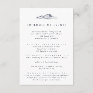 Simple Mountain Wedding Weekend Schedule of Events Enclosure Card