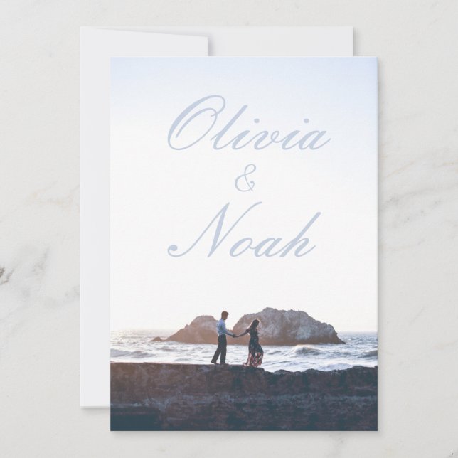 Simple Movie Poster Modern Blue Photo Wedding Invitation (Front)