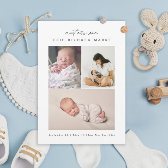 Simple Multi-photo Birth Son Announcement (Creator Uploaded)