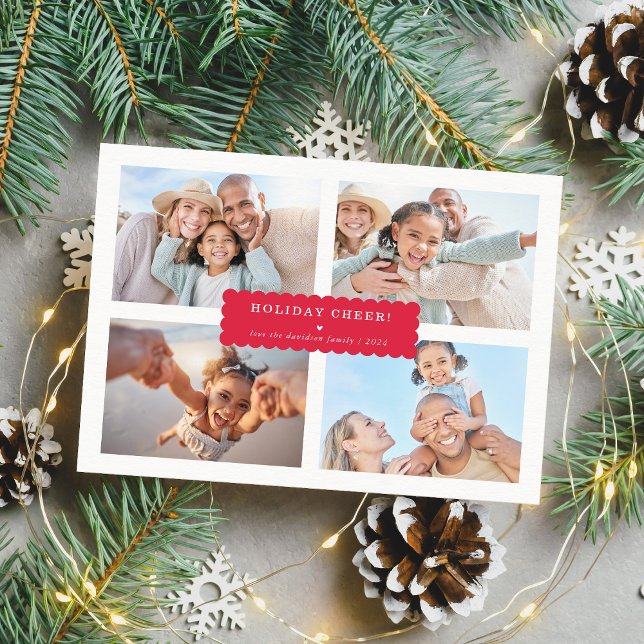 SIMPLE MULTI PHOTO modern minimal scallop banner Holiday Card (Creator Uploaded)