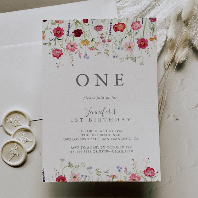 Simple Multicolor Wildflower First Birthday Party Invitation (Creator Uploaded)
