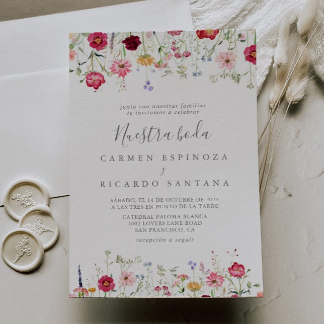 Simple Multicolor Wildflower Nuestra Boda Wedding Invitation (Creator Uploaded)