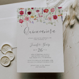 Simple Multicolor Wildflower Quinceañera Invitation