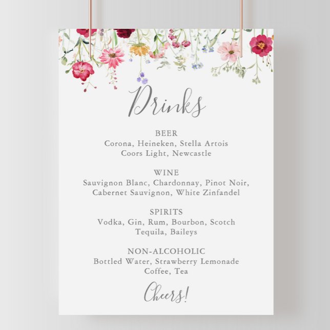 Simple Multicolor Wildflower Wedding Drinks Menu  Poster (Creator Uploaded)