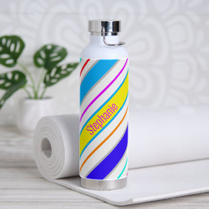Simple Multicolored Diagonal Stripes Water Bottle