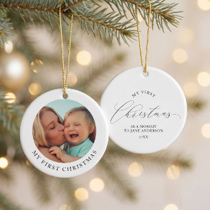 Simple Mum and Baby Photo First Christmas Ceramic Ornament