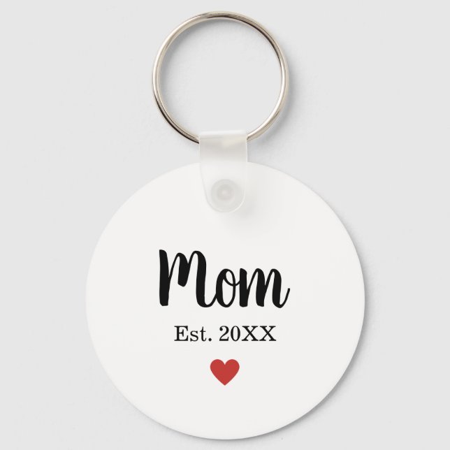 Simple Mum Est. Year Little Heart Custom  Key Ring (Front)