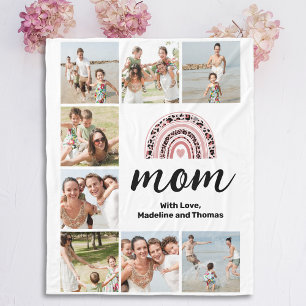 Simple Mum Photo Collage Rainbow Fleece Blanket