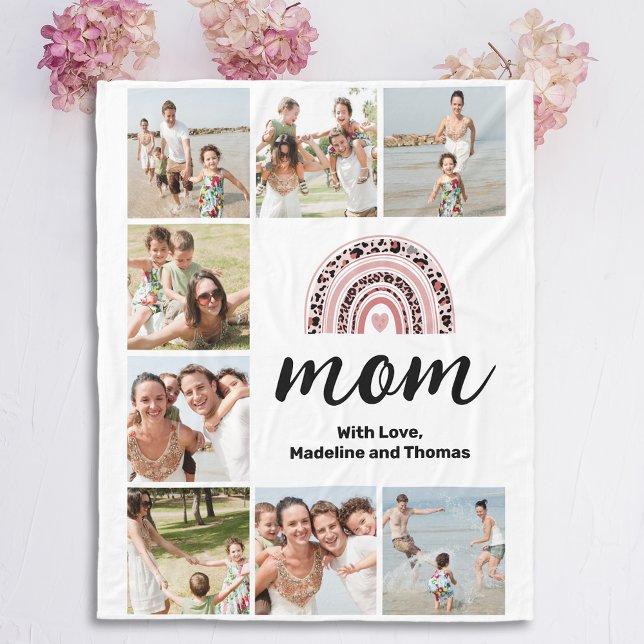 Simple Mum Photo Collage Rainbow Fleece Blanket (Creator Uploaded)
