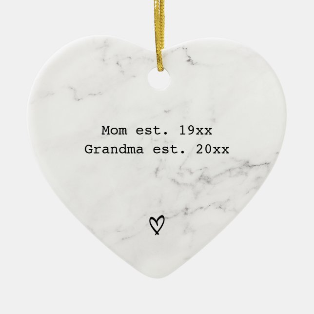Simple Mum Promoted to Grandma Black White Marble Ceramic Ornament (Front)