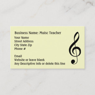 Simple Music Clef Note Black and White Generic Business Card