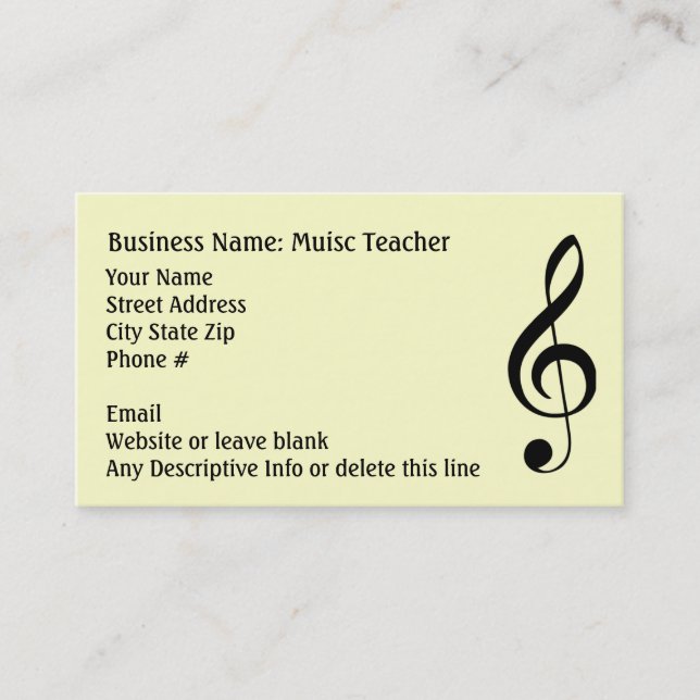Simple Music Clef Note Black and White Generic Business Card (Front)