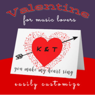 Simple Music Theme Black and Red Valentine's Day Card