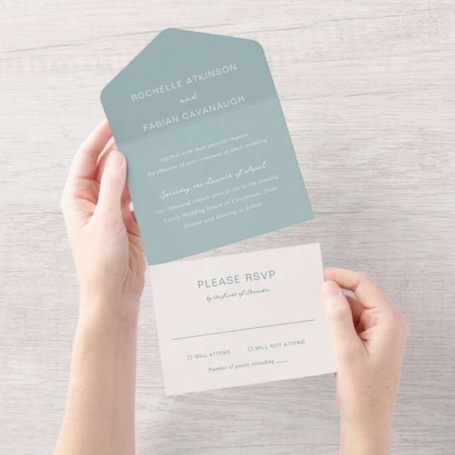 Simple Muted Blue Elegant Wedding All In One Invitation (Tearaway)