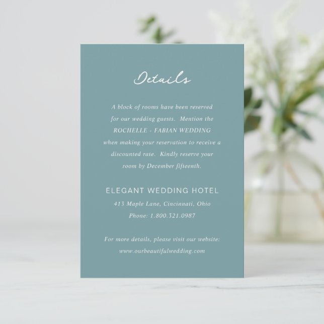 Simple Muted Blue Elegant Wedding Enclosure Card (Standing Front)