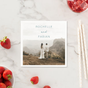 Simple Muted Blue Photo Elegant Wedding Napkin