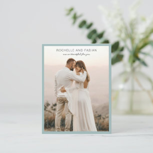 Simple Muted Blue Photo Elegant Wedding Thank You Card