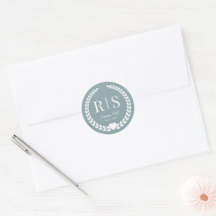 Simple Muted Dusty Blue Monogram Classic Round Sticker