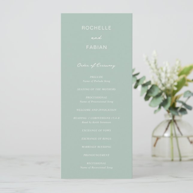 Simple Muted Green Elegant Wedding Program (Standing Front)