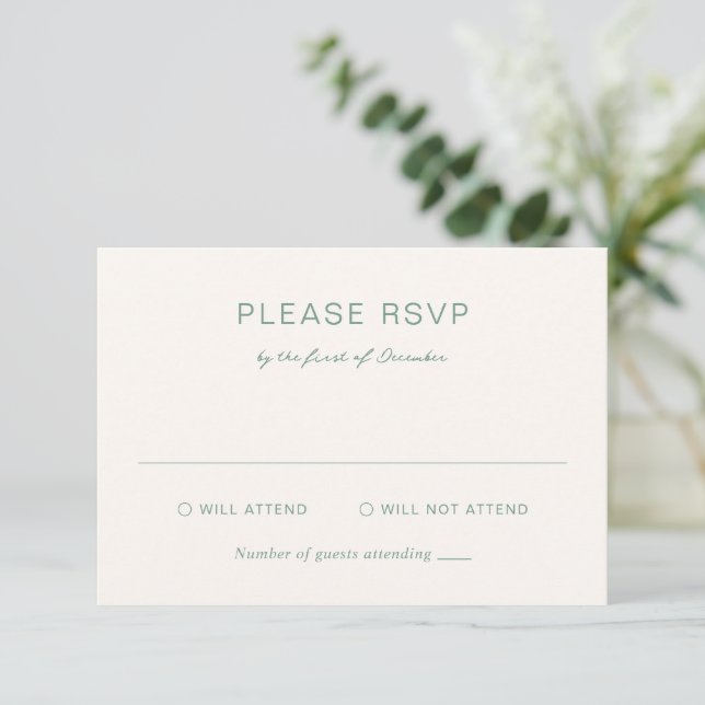 Simple Muted Green Elegant Wedding RSVP Card (Standing Front)