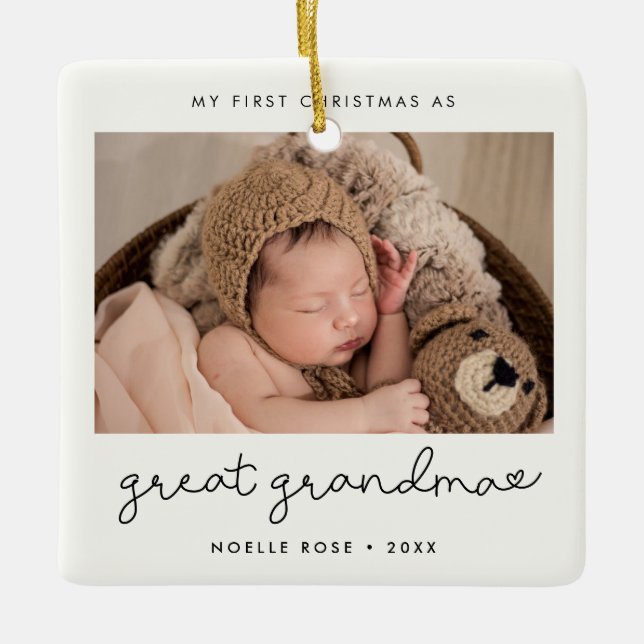 Simple My First Christmas as Great Grandma Photo Ceramic Ornament (Front)