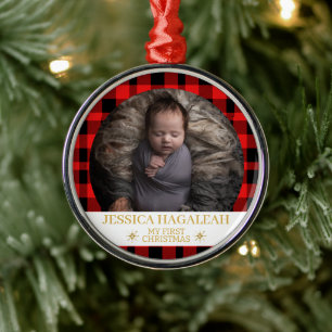 Simple My First Christmas Personalised Baby Photo Metal Ornament
