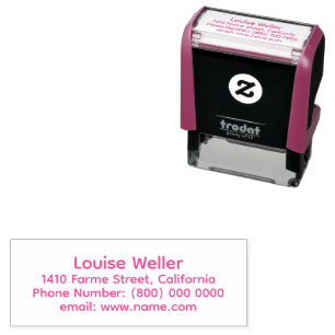 Simple Name and Address Pink Self-inking Stamp