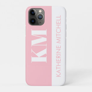 Simple Name and Initials Pink and White iPhone 11 Pro Case