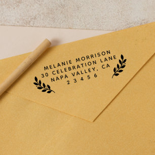 Simple Name & Botanical Branches Return Address Rubber Stamp