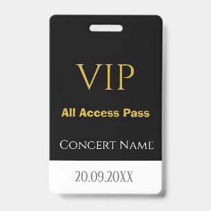 Simple Name Date VIP All Access Pass Concert ID Badge