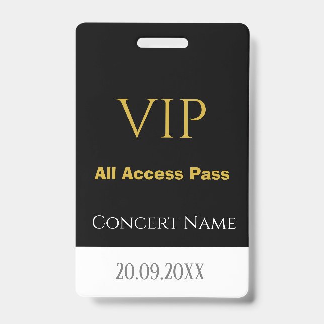 Simple Name Date VIP All Access Pass Concert  ID Badge (Front)