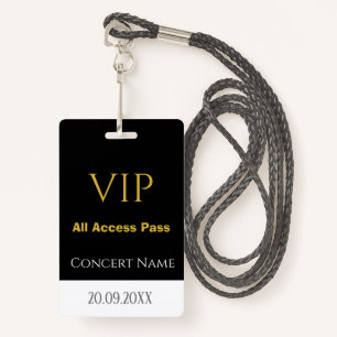 Simple Name Date VIP All Access Pass Concert  ID Badge
