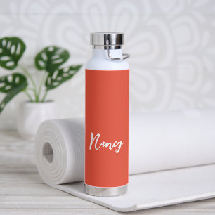 Simple Name Elegant Script Orange Modern Water Bottle